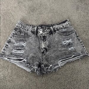 Distressed Gray Denim Shorts